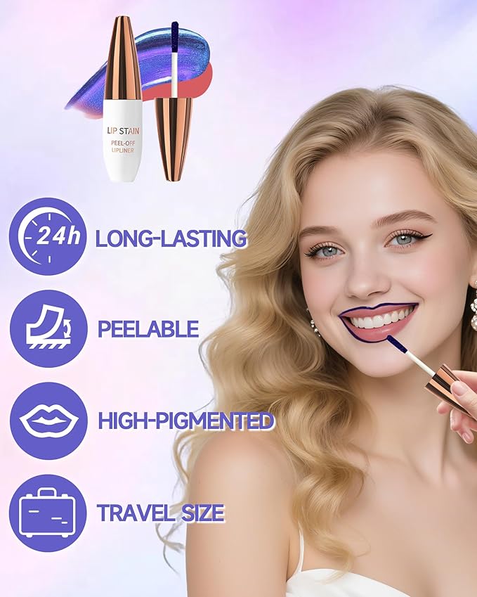 Lip Stain Peel Off, Waterproof Long Lasting Qiciy Tattoo Lip Gloss Color Peel Off Lips Tint Stain, Transfer-Proof Matte Tinted Lips Liner, High Pigmented Tattoo Lipstick Makeup Gift for Women-02 Coral
