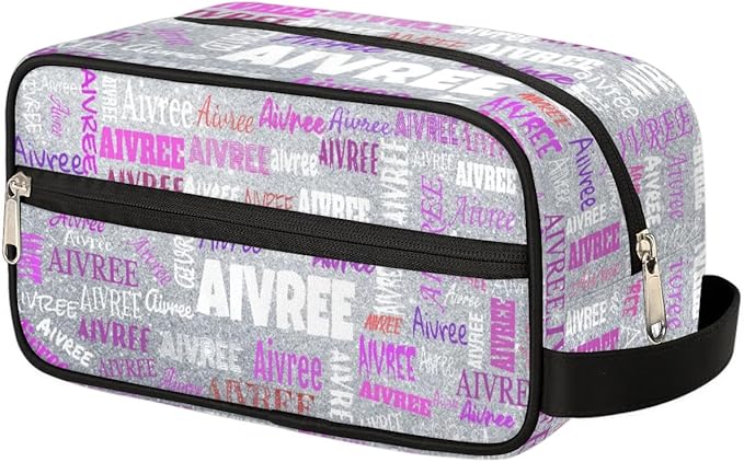 Personalized Travel Cosmetic Bag Waterproof Makeup Bags, Custom Name Organizer Case Toiletries Container Bag Silver Glitters