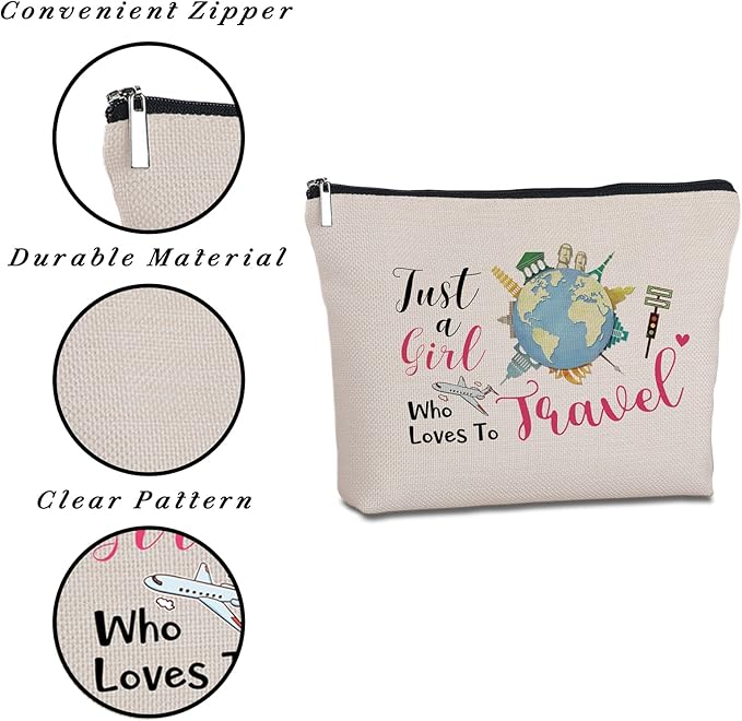 Travel Lover Gifts Zipper Makeup Bag - Travel Cosmetic Bag for Women, Best Friends, Sister - Unique Birthday Gifts