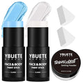White Light Blue Face Body Paint Stick Set with Translucent Setting Powder and Sponges, Professional Full Coverage Face Painting for Adults Halloween Cosplay SFX Avatar Corpse Bride Makeup