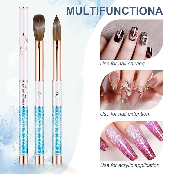 Acrylic Nail Brush Size 16, 100% Real Kolinsky Art Nail Brush for Acrylic Powder Application, Handmade Women Manicure Nail Extension Tool for Professional DIY Home Salon and Beginners