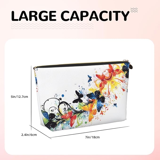 Womens Leather Makeup Bag Cosmetic Bag Travel Toiletry Bags Make Up Bags for Women Adult (Elegant Butterflies)