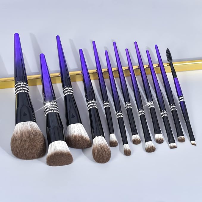 Bueart Design 16Pcs ULTRA SOFT Labeled Pro Makeup Brushes Set with Foundations Powder Blush Concealer Blending Eyeshadow Contour Brush (12Pcs Black Rose Blue)