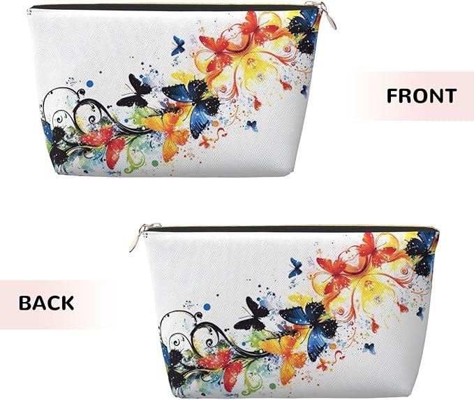 Womens Leather Makeup Bag Cosmetic Bag Travel Toiletry Bags Make Up Bags for Women Adult (Elegant Butterflies)