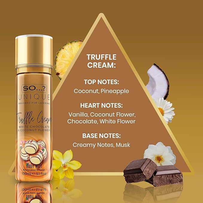 So...? Unique Truffle Cream Body Mist - Vanilla, Gourmand, Fruity Perfume for Women - Cruelty Free Body Spray for Women - 5.1 oz