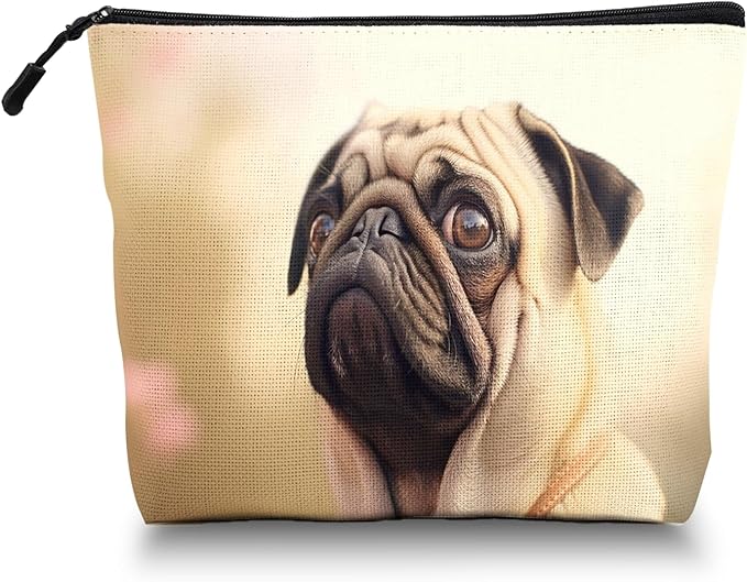Cosmetic Bags Travel Makeup Toilet Case Waterproof Pouch for Women Girls 6.7X9.45inches - Pug Dog With A Pensive Expression