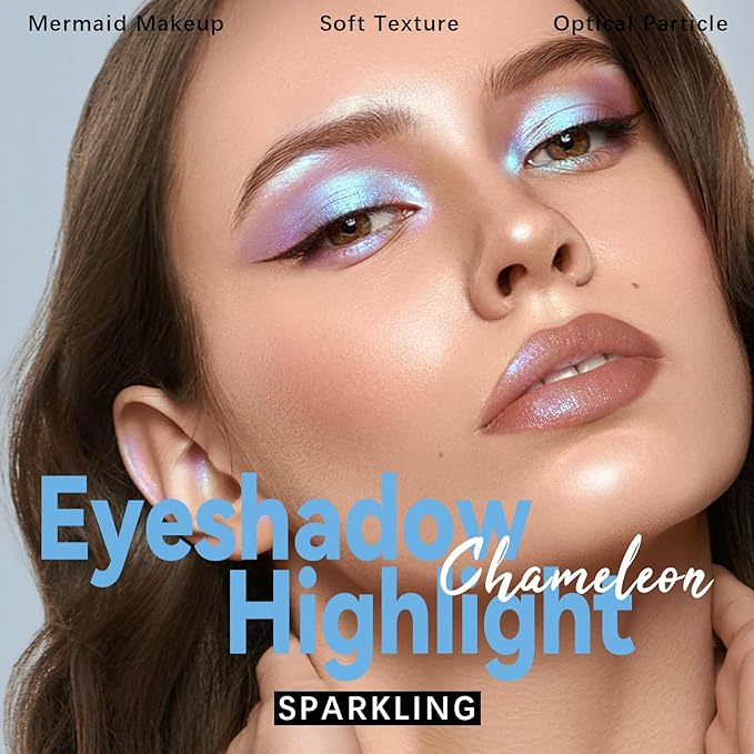 Holographic Duochrome Blue Green Glitter Eyeshadow Stick, Color Shift Shimmer Chameleon Eye Shadow Brightener Pencil, Silky Smooth Iridescent Sparkle Inner Corner Eye Highlighter Fairy Makeup