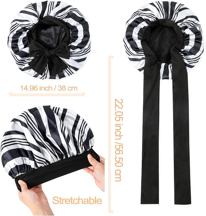 GDTOGRT Satin Silk Bonnet for Sleeping Women - Double Layer Sleep Hair Bonnets Caps for Curly Braid Hair with Tie Band