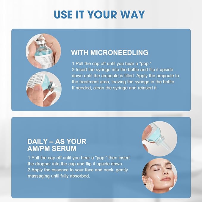 Stem Cell Serum for Face, 2 Pcs Microneedling Serum Ampoule for Anti-Aging, Wrinkle & Scar Removal, Hydrating Facial Serum to Use with and Without Micro Needling for Smooth, Rejuvenated Skin