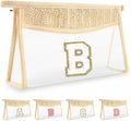 Personalized Initial Letter Bag Boho Straw Clear Makeup Bag,Small Cute Chenille Varsity Letter Bag With Zipper,Beach Travel Toiletry Bag,Portable Monogrammed Cosmetic Bag for Women Girls,B