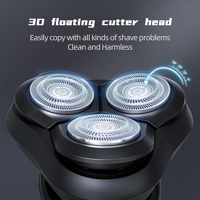 Men's Shaver Electric Rotary Razor 3D Floating Cutter Head One Hour Type-c Fast Charge Waterproof Razor with Led Display Wet Dry Shaving X2 Series Gift for Dad Husband Boy Friends