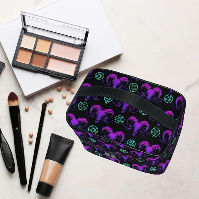 Makeup Bags, Goth Skull Makeup Organizer Bags Toiletry Bag Box Travel Cosmetic Bag Make Up Train Case for Women Teen Girl Ladies