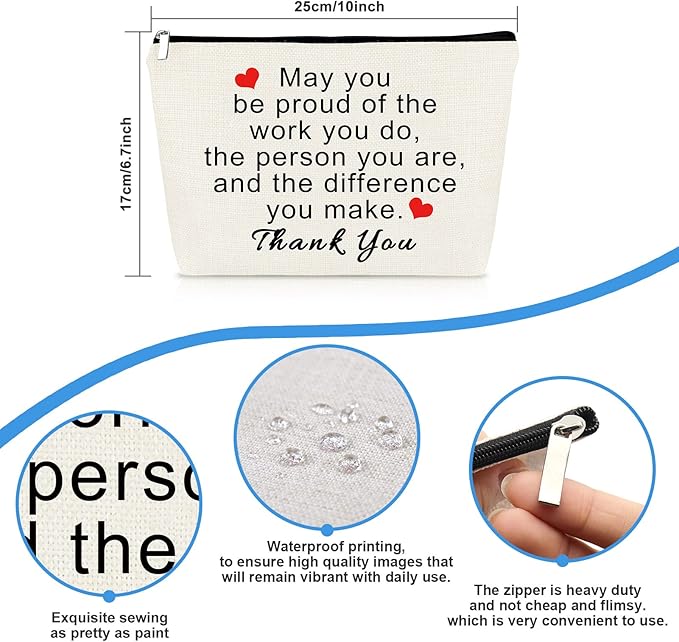 Thank You Gifts for Women Social Worker Makeup Bag Inspirational Gifts for Friends Colleague Coworker Employee Appreciation Gift for Nurse Mentor Teacher Thanksgiving Birthday Gift Cosmetic Bag Pouch
