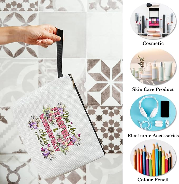 Christian Cosmetic Bag for Women Accessories Organizer, Religious Gifts Bible Verses Gifts for Women Coworker, Travel Essentials Purse Toiletry Pouch Cosmetic Bag with Zipper -34