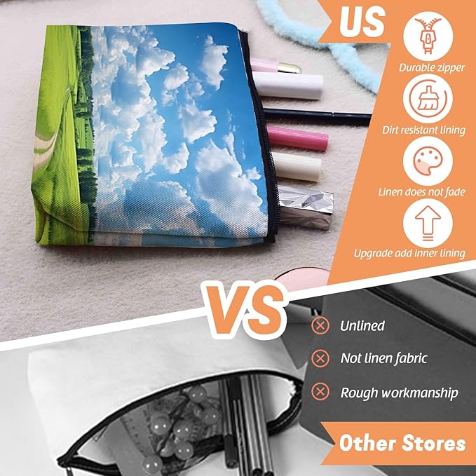 Cosmetic Bags Travel Makeup Toilet Case Waterproof Pouch for Women Girls 6.7X9.45inches - Green Field With A Winding Dirt Road Under Blue Sky