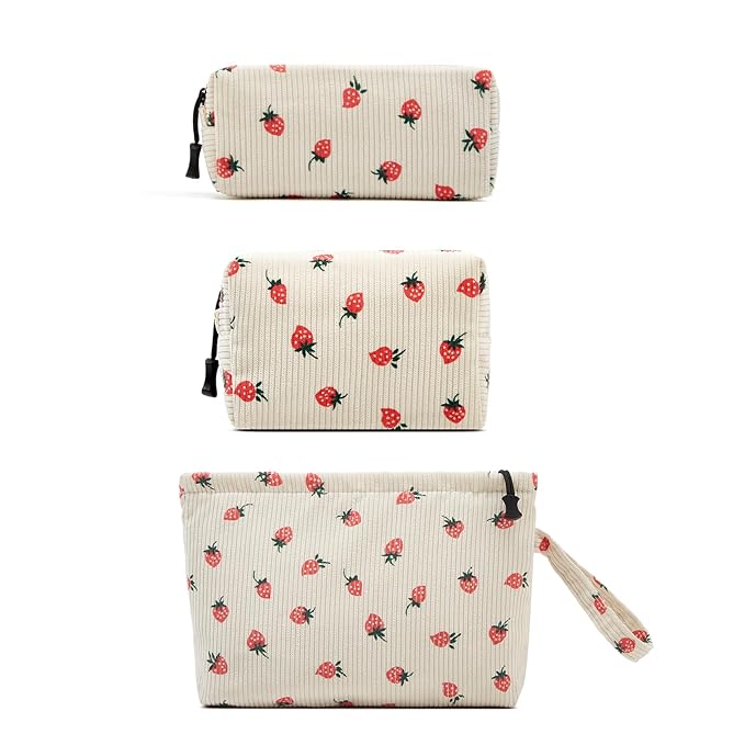 Small Cosmetic Bag set for Women Corduroy Makeup Bag with Interior Pocketes Cute Corduroy Makeup Pouches Women Small Toiletry Bag