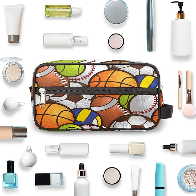 Sport Baseball Portable Travel Toiletry Bag, Volleyball Soccer Ball Cosmetic Organizer Makeup Bag Shower Shaving Bag for Men Women
