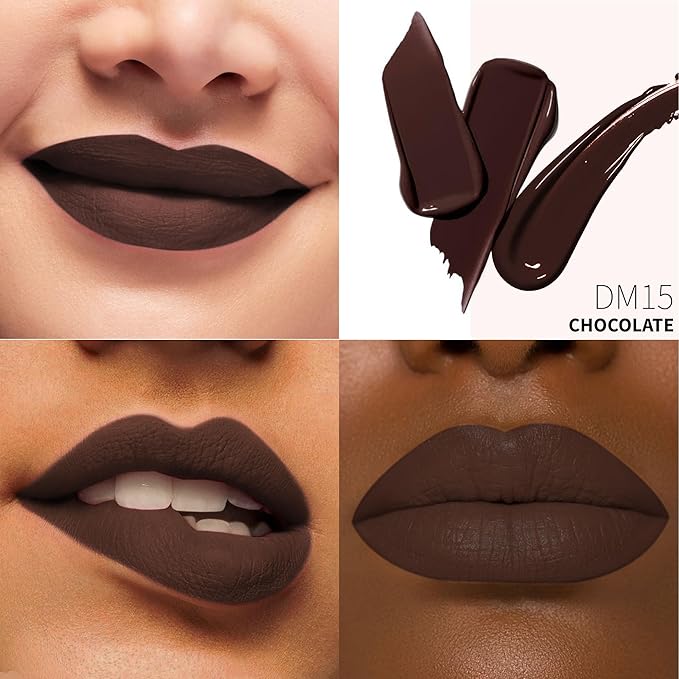 Dark Brown Lipstick Matte for Women Color Stay Long Lasting Lipstick Smudgeproof Liquid Lipsticks Cruelty Free Lip Color, DM15 Chocolate
