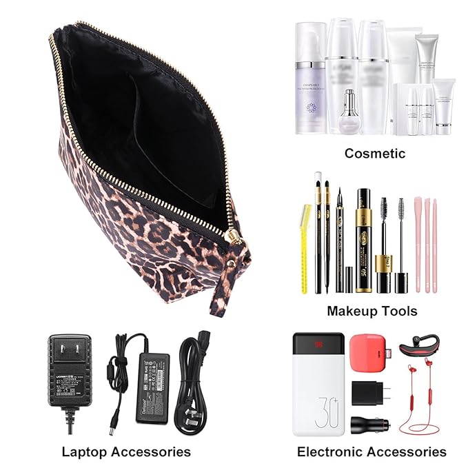 Makeup Bags for Purse Zipper Cosmetic Pouch Large Travel Make Up Organizer Tool Pouch for Women, Leopard