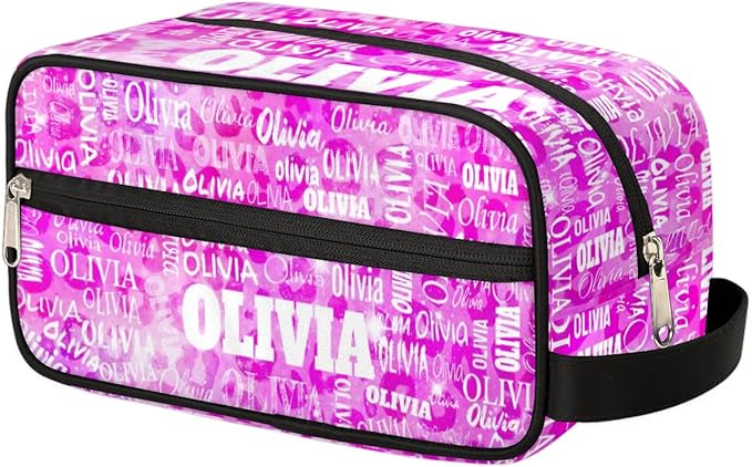 Custom Travel Toiletry Bag for Women, Large Makeup Bag, Cosmetic Bag, Comestic Essentials for Women, Watercolor Pink Leopard