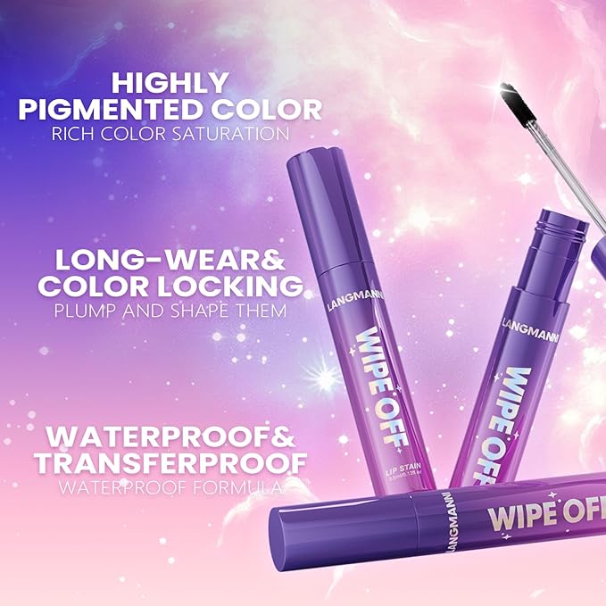 Jolilab Lip Stain Masque,Wipe Off Lip Tint,Waterproof,Transfer proof,Highly Pigmented,Ultra Long Lasting Lip Stain Peel off Makeup With Matte finish for All-day Wear.(#01+#02)