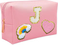 Personalized Inital Preppy Makeup Bag Set with Zipper, Monogram Waterproof Travel Cosmetic Bag for Women, Cute Preppy Patch Toiletry Bag for Traveling Outdoors, Gift Ideal for Christmas Thanksgiving