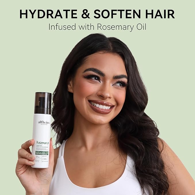 ALFHEIM Rosemary+ Purifying Leave-In Mist – Lightweight Conditioning & Refreshing Spray for Oily & Fine Hair with Rosemary, Peppermint & Jojoba Oils – Detangles, Smooths & Revives – 5.4 oz / 160 ml