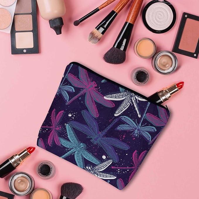 Dragonfly Makeup Bag For Women, Adorable Cosmetic Bag Makeup Bags, Colorful Dragonflies Nature Zipper Bag Travel Bags Toiletry Organizers Pouch Bags Washing Bags For Gym Bathroom