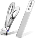 MR.GREEN Nail Clippers Wide Jaw Opening Stainless Steel Fingernail Clipper Thick Hard Toenail Cutter Manicure Scissors Tools (Nail Clipper (Medium)+Nail File)