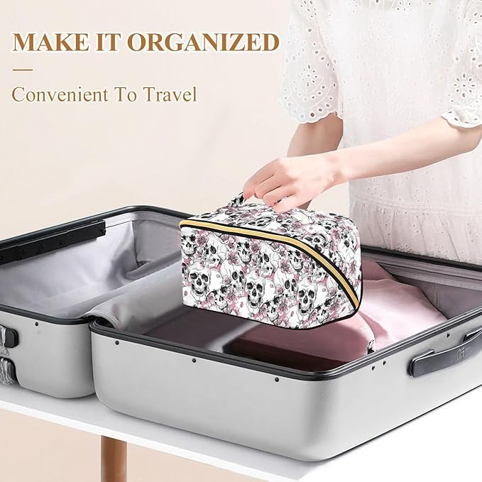 MNSRUU Makeup Organizer Bag, Travel Makeup Bags, Pink Floral Cosmetic Case, Large Capacity, Scratch Resistant, Lightweight