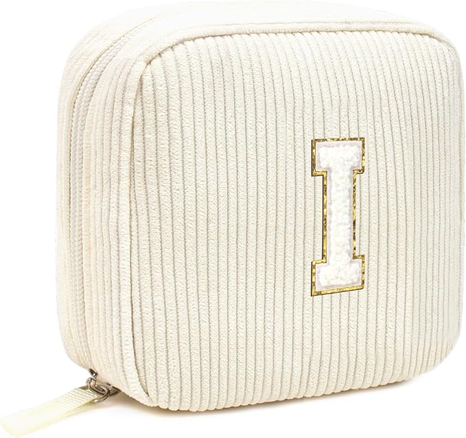LETGO Birthday Gifts for Women Small Personalized Initial Monogram Makeup Bag,Preppy Corduroy Makeup Bags Travel Toiletry Bag Cute Pouch Purse for Her Mom Girlfriend Wife Sister Teacher Bridesmaid