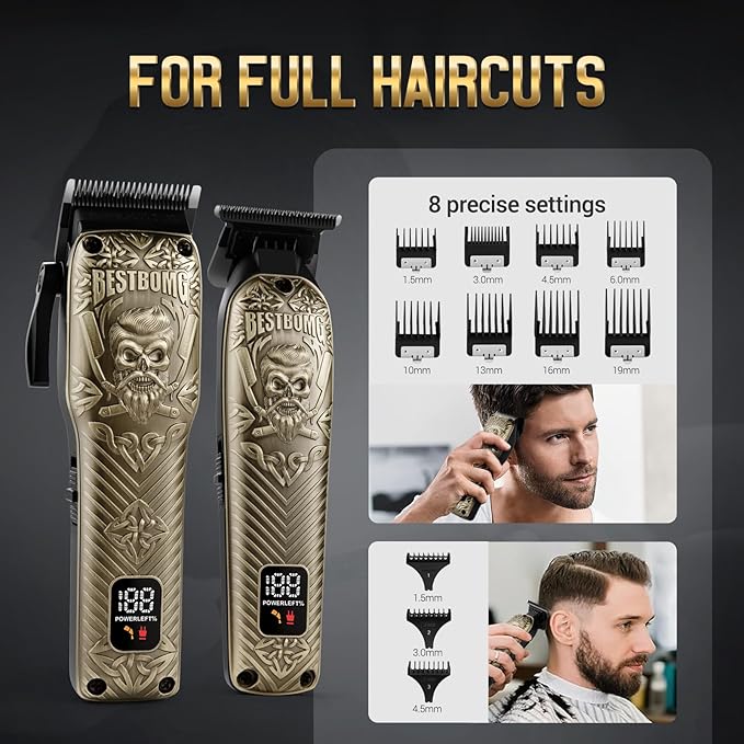 BESTBOMG® Hair Clippers for Men, Professional Hair Clippers, Beard Trimmer& Rechargeable Shaver Set, Metal T-Blade, LED Display, Barber Hair Cutting Kit for Men Grooming & Gifts, BS-807E (Bronze)