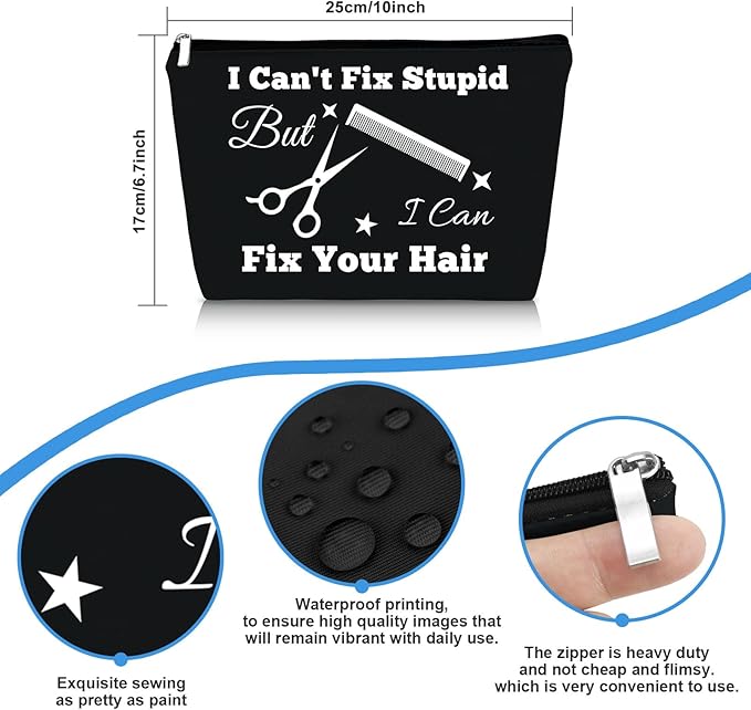 Hairdresser Gifts Makeup Bag Hair Stylist Gift Black Cosmetic Bags Funny Hair Dresser Gift Cosmetic Pouch Oxford Cloth Makeup Case Christmas Graduation Present for Hairdresser Inspirational Present