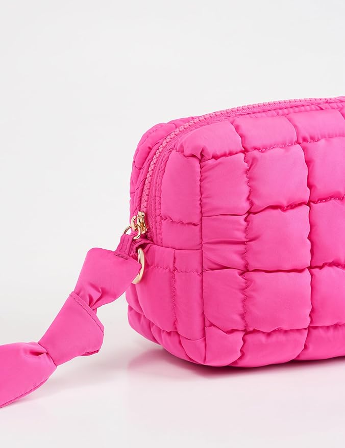 Yarnic Quilted Makeup Bag Cosmetic Bag, Travel Toiletry Bag for Women, Cute Makeup Bag Organizer Puffer Makeup Pouch (S, Hot Pink)