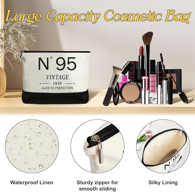 95th Birthday Gifts for Women Canvas Tote Bag Travel Gear,Unique 95 Years Old Gifts for Wife Mom Sister Aunt Friends Her, Vintage N°95 Handbag & Cosmetic Bag & Back in 1930 Poster