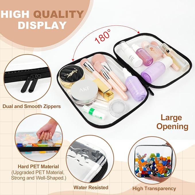 3pcs Clear Hard Shell Zipper Case, Transparent Hard Plastic Zipper Pouches, Portable Travel Organizer, Clear Toiletry Bag, Craft and Arts Organizer, Toy Storage Bins, Stackable Hard Side Plastic Case