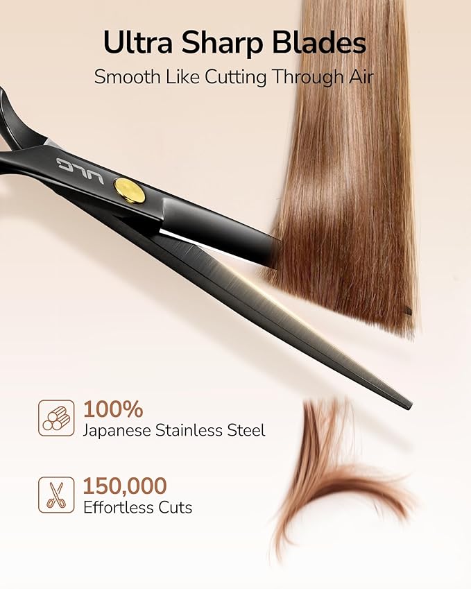 ULG Hair Cutting Scissors Professional Salon Shears 6.5-Inch Ultra Sharp Barber Scissors with PU Leather Case, Left/Right Symmetrical, Stainless Steel Haircut Scissors for Men, Women, Salon & Home Use