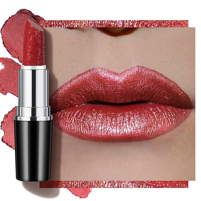 Anglicolor Glitter Red Lipstick,High Impact Lipcolor,Lightweight Hydrating Formula Smooth and Non-Sticky,Metallic Peach Lipstick For Women,Full-Coverage Lip Color (12 CHERRY BOMB, 4g)