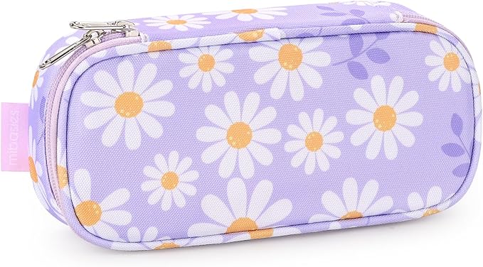 mibasies Girls Pencil Case for Kids, Multi-Slot Pencil Pouch, Daisy Purple