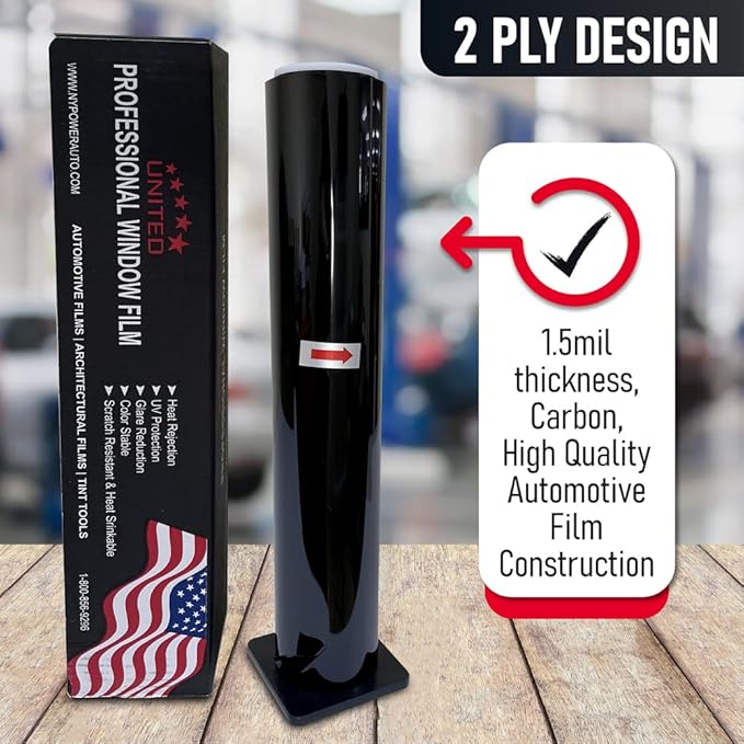 United Window Tint 36" in 100'Ft Nano Carbon Film 2Ply Charcoal 3% VLT - Clear PET Privacy Window Tint for Car, Home, Blocks UV/IR Rays, Reduce Heat & Glare- Adhesive Film-Lifetime Color Stability