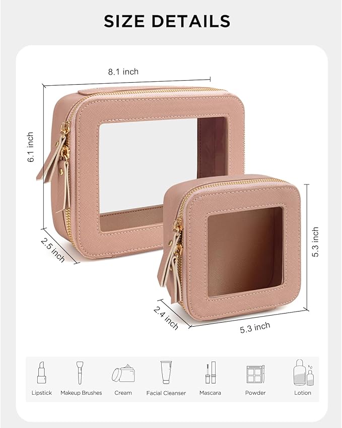 KOTORA Small Makeup Bag for Purse Cute Travel Makeup Bag Clear Cosmetic Bag with Zipper, Car Make Up Bag Organizer Storage Traveling Car Accessories Travel Essentials for Women (Nude Pink)