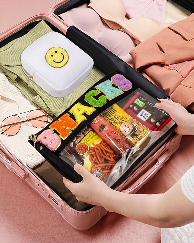 2 Pcs Snack Pouch Chenille Letter Clear Zipper Snack Bag, Nylon Snack Pouch for Travel Clear Makeup Bag Small Cosmetic Bag for Purse Snack Bags for School Waterproof Toiletry Bag