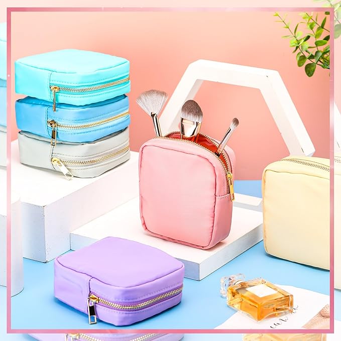 Remerry 6 Pcs Nylon Cosmetic Bag Travel Make up Pouch Toiletry with Zipper Preppy Makeup Bag Waterproof Organizer Case Set for Women Girls(4.7 x 5.1 x 2 Inches,Mixed Colors)