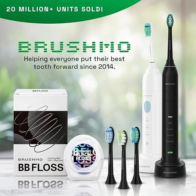 Brushmo Black Floss (BBFloss) - Expanding Floss, Gum-Friendly Soothing Mint Dental Floss, Natural Vegan Wax to Remove Plaque from Teeth, Dentist Designed PTFE & PFAS Free Oral Care, 4 Spools, 220 yd