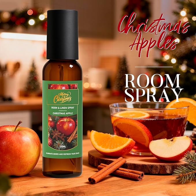 Linen and Room Spray, Fir & Cedar, Gingerbread, Christmas Apple, Long-Lasting Air Freshener for Home, Bedding, Concentrated Room Fragrance Spray, Odor Eliminator, 3 x 4.06 fl oz