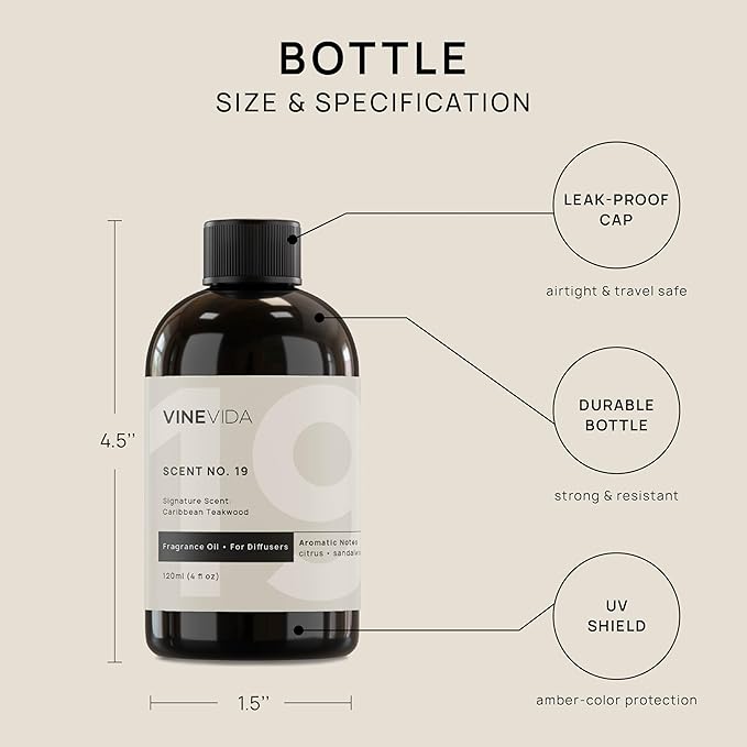 VINEVIDA [4 Fl Oz] Caribbean Teakwood Diffuser Oil - Hotel Collection Diffuser Oil, Hotel Scent Diffuser - Fragrance Oil for Cold Air Diffuser - Hotel Oil Scents - Hotel Scent Home