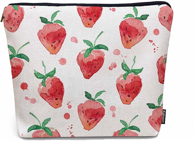 Strawberry Cosmetic Travel Bag For Toiletries, Summer Fruits Strawberry Red Makeup Bag Toiletry Bags For Women, Flax Cosmetic Bags Make Up Bag Purse Toiletries Bag Birthday Gift