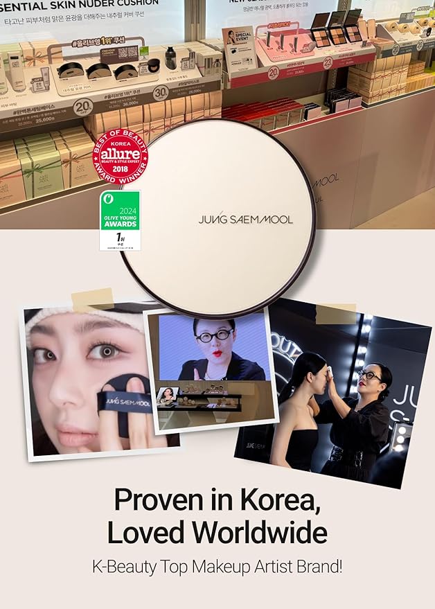 JUNG SAEM MOOL [ SPF ] Essential Skin Nuder Cushion (19 Pink Light) | Refill Included (0.98 Fl Oz) | SPF50 Broad Spectrum | Natural Finish | Makeup Artist Brand