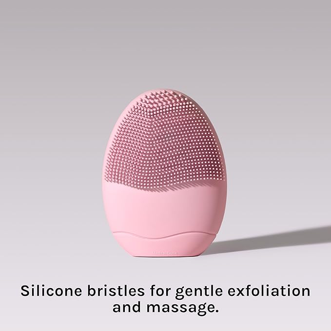 LOLLIPOP Dual-Sided Facial Cleansing Brush | Palm Size Silicone Face Exfoliator and Soft Fiber Cleanser | Manual Face Scrubber for Pores, Makeup Removal, Blackhead and Skincare Routine, Bubblegum