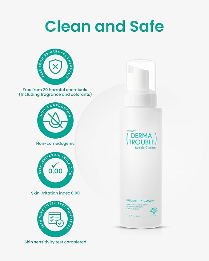 Derma Trouble Bubble Cleanser 5.46floz Gentle Low-pH Bubble Cleanser for Comedonal Acne Remove Excess Sebum Dead Skin Impurities Korean Skin Care with Fusiderm-T 10000ppm